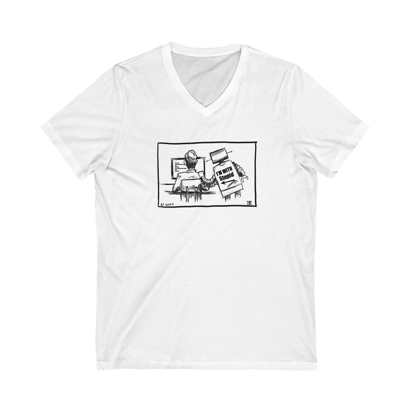 Robo-boss Funny Unisex Jersey Short Sleeve V-Neck Tee